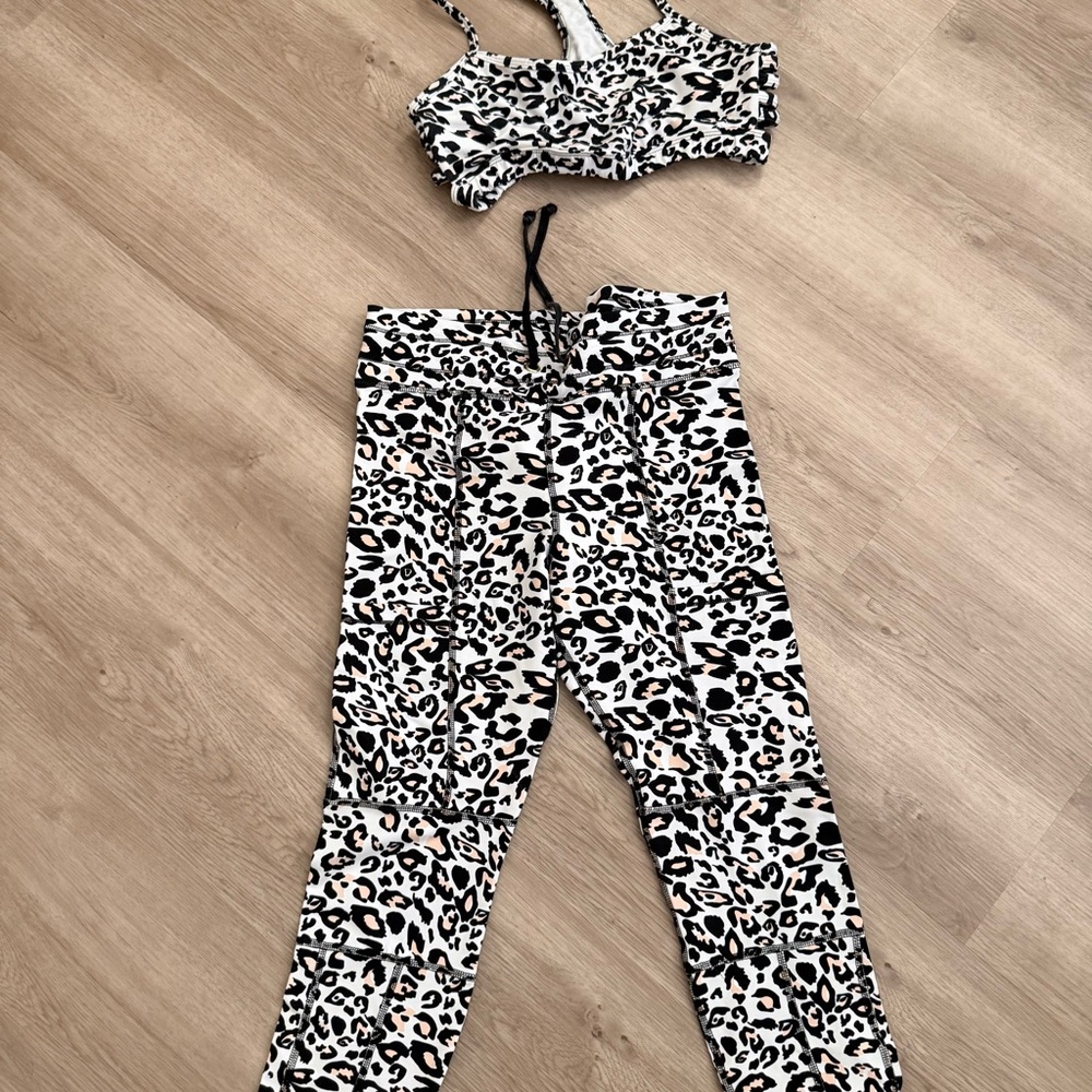 Salty Honey Leopard Print Active Leggings and Matching Sports Bra Set